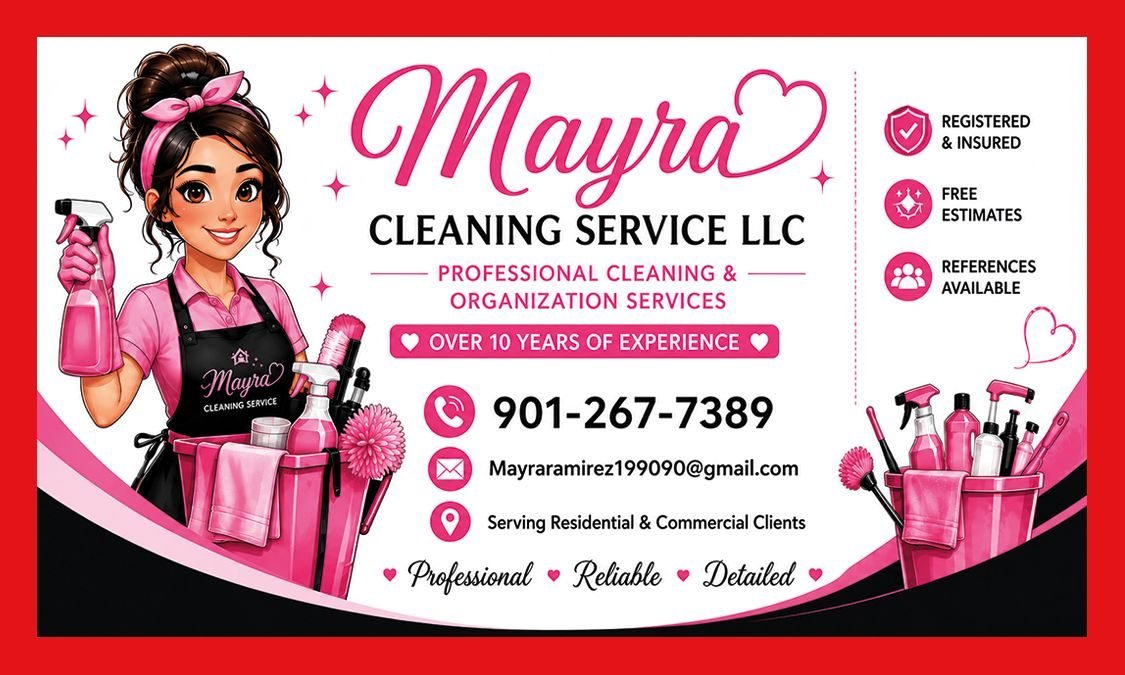 Mayra Cleaning Service brand and cleaning team illustration